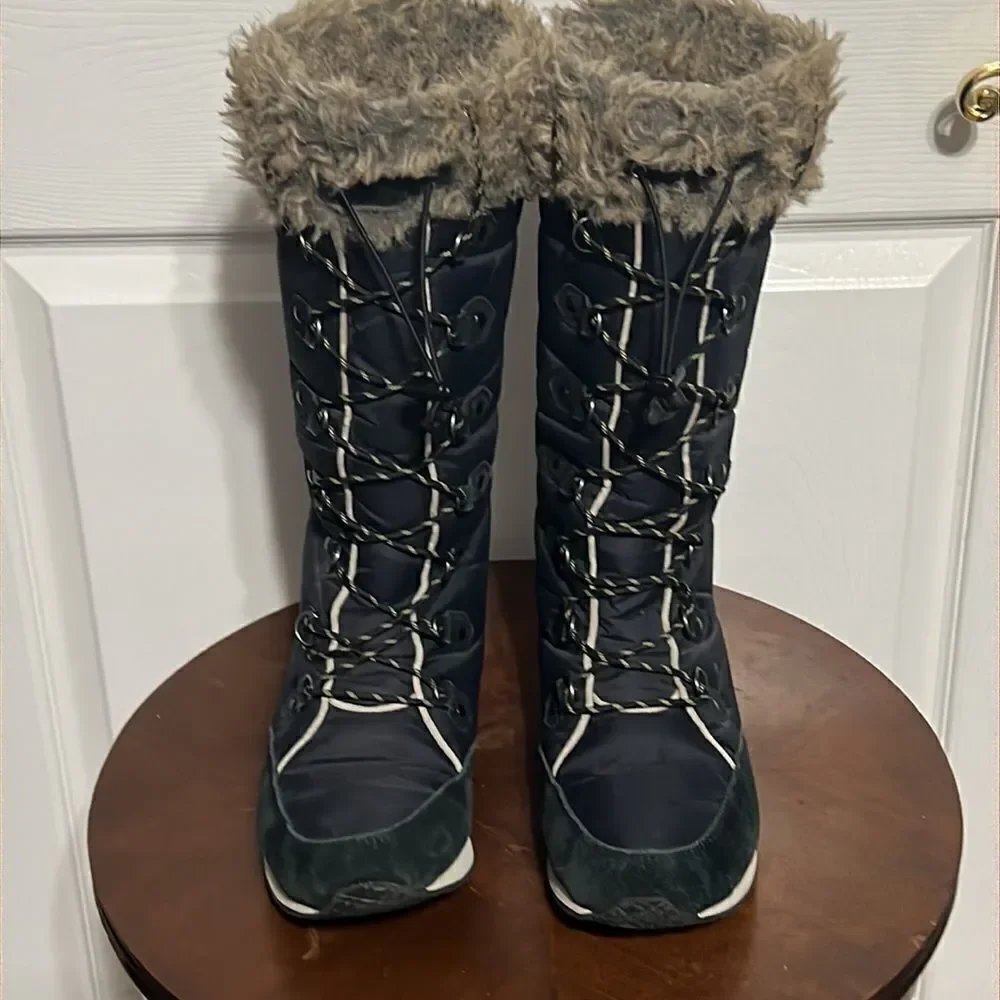 🔥🔥 L.L. Bean 284883 Carrabassett Fur Lace-Up Knee High Snow Boots‎ Women Sz 9M